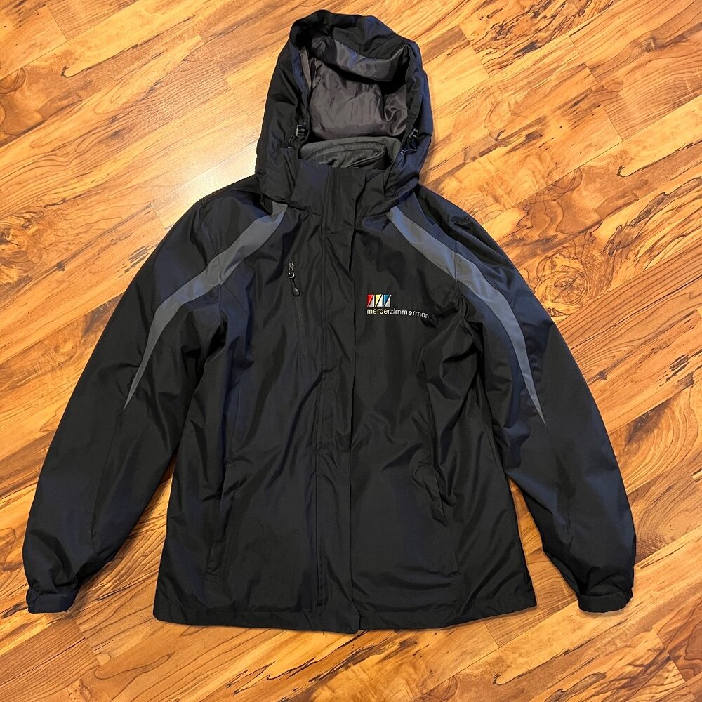 Womens Port Authority Hooded Black and Gray Coat Size L (Branded)